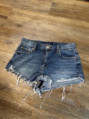 Aeropostale Women's Frayed Dark Blue Denim Cutoff Shorts